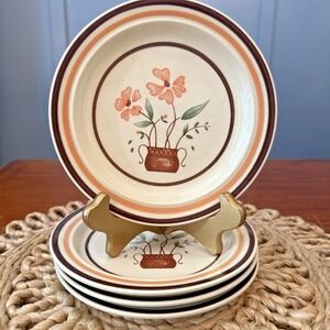 Lot of 4 Countryside Stoneware Bread Plates 6 11/16" Japan Vintage Floral Basket